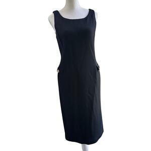 St. John‎ Couture Sz 6 Medium Santana Knit Knee Elegant Sheath Dress Gold Button